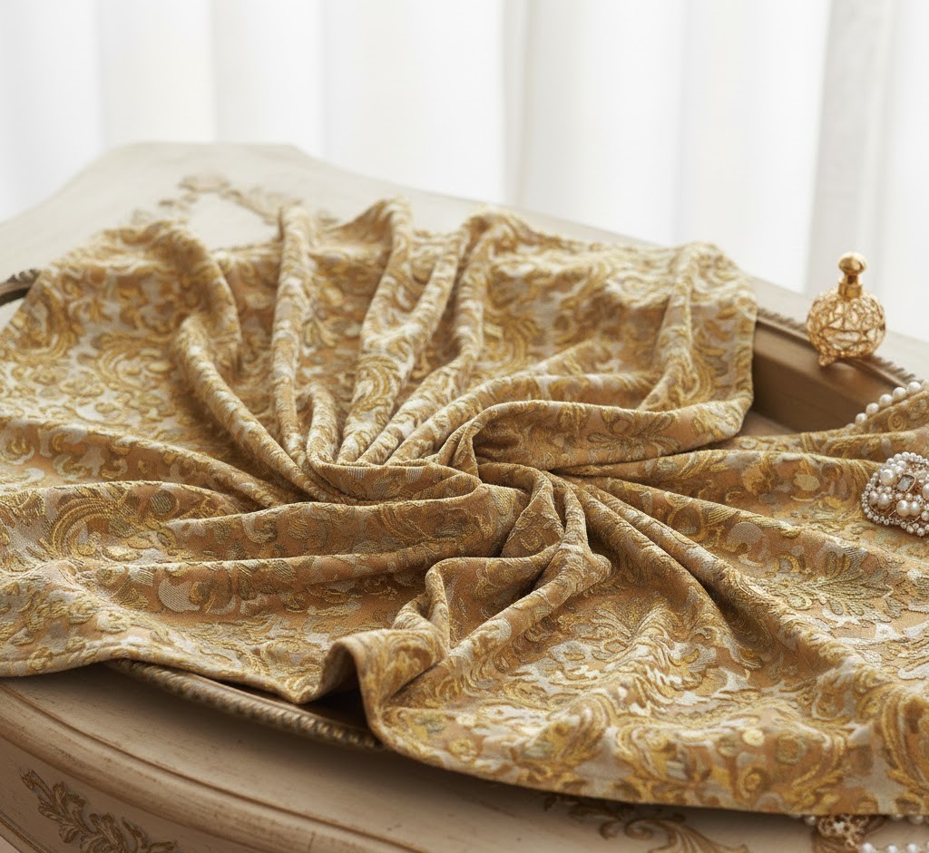 Decorative fabric sample in soft gold