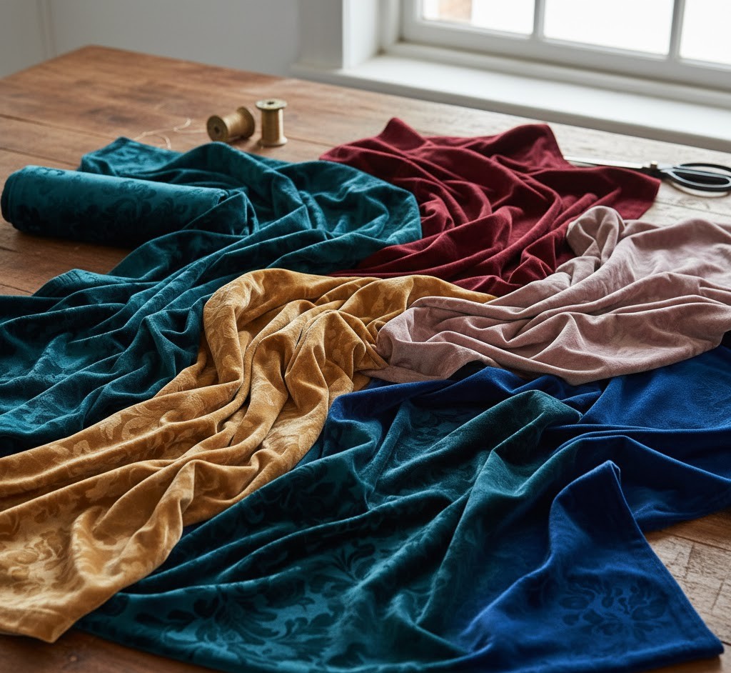Luxury velvet fabric collection in rich colours